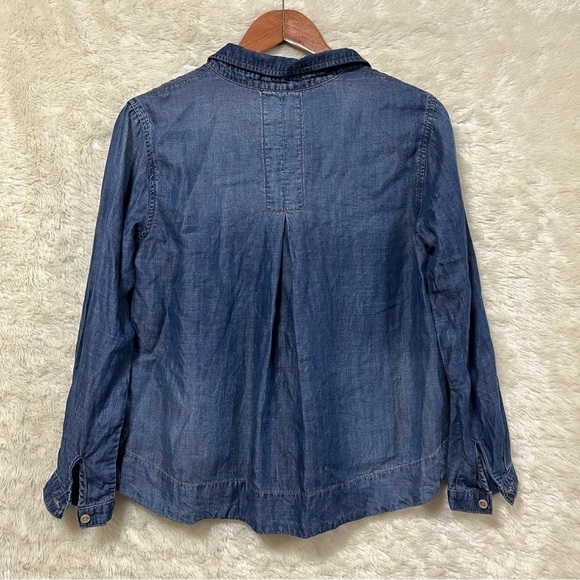 Anthropologie Cloth & Stone Chambray Tencel Lyocell Popover Long Sleeve v-neck - Picture 2 of 7